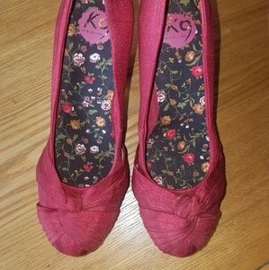 Vintage Inspired Red Fabric Platform Heels